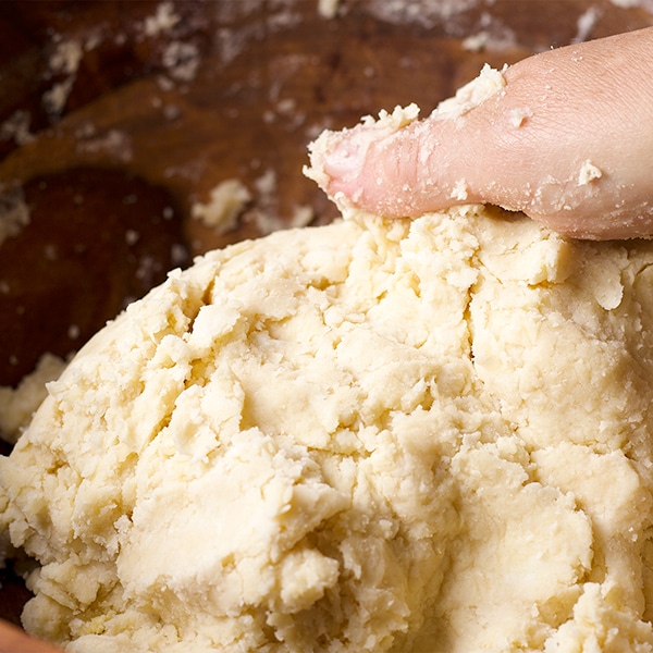 Mixing the dough for foolproof pie crust.