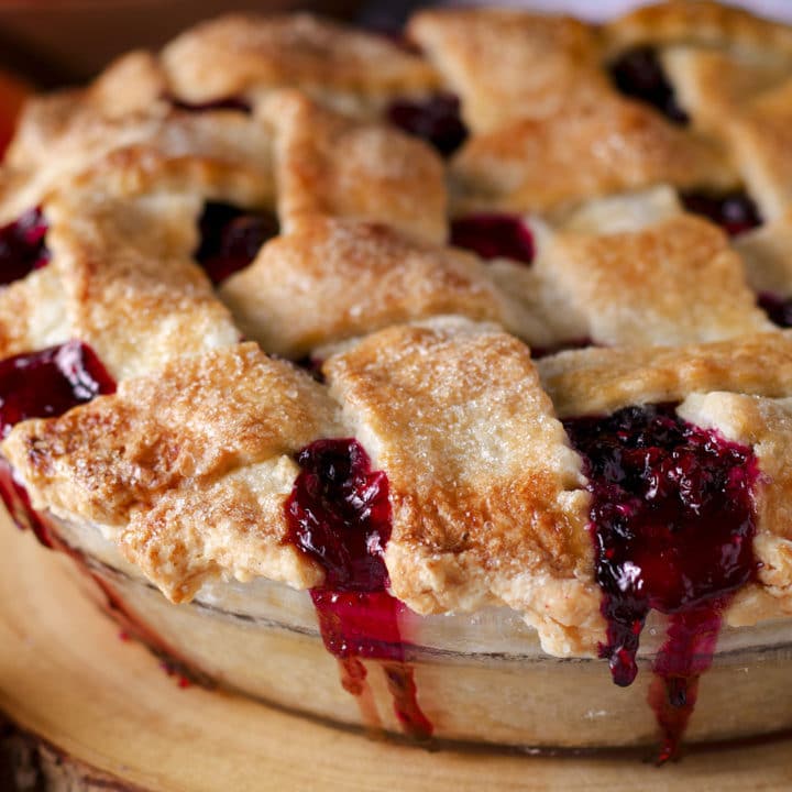 A pie made with foolproof pie crust, baked and ready to eat.