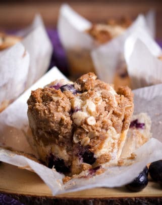 A sour cream streusel blueberry muffin.