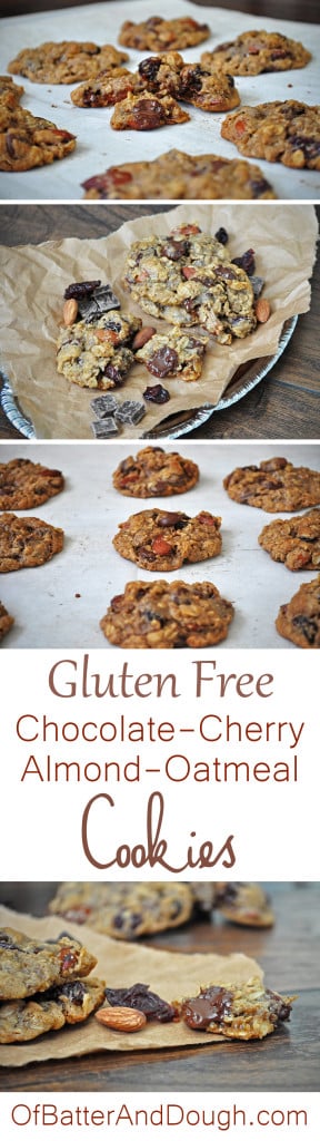 Gluten Free Chocolate Cherry Almond Oatmeal Cookies