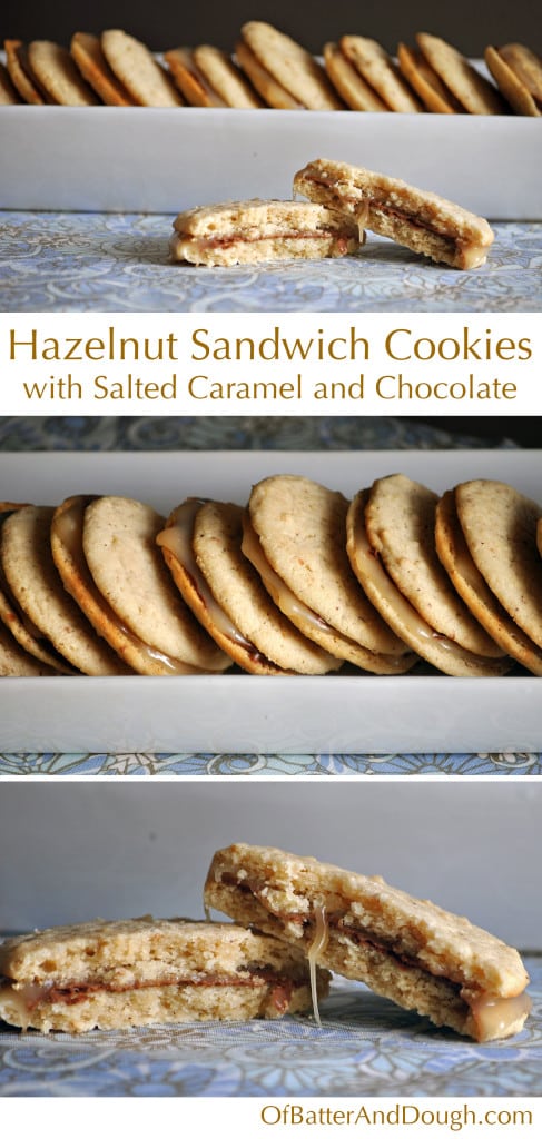Hazelnut cookies with salted caramel and chocolate