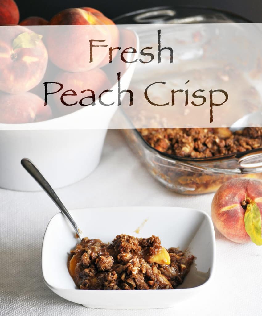 Fresh Peach Crisp Recipe. Fresh peaches topped with a buttery brown almond streusel. | OfBatterAndDough.com