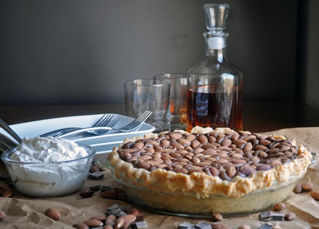 Easy Homemade Chocolate Pie with Almonds and Bourbon
