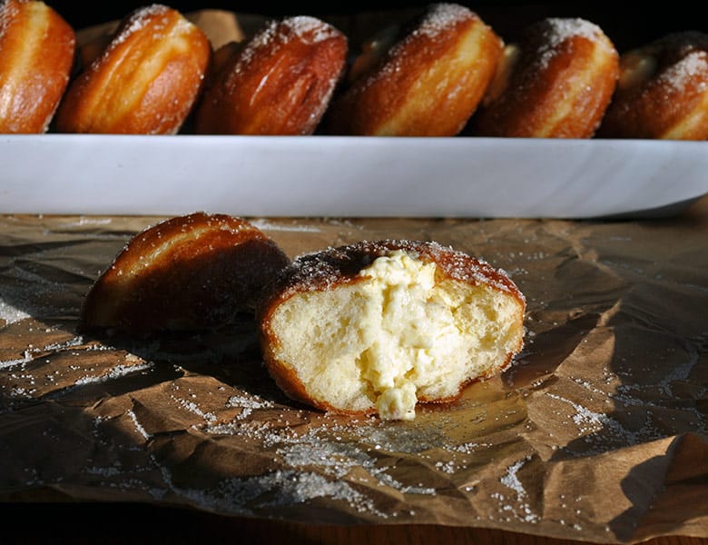 Homemade doughnut recipe with custard filling | ofbatteranddough.com