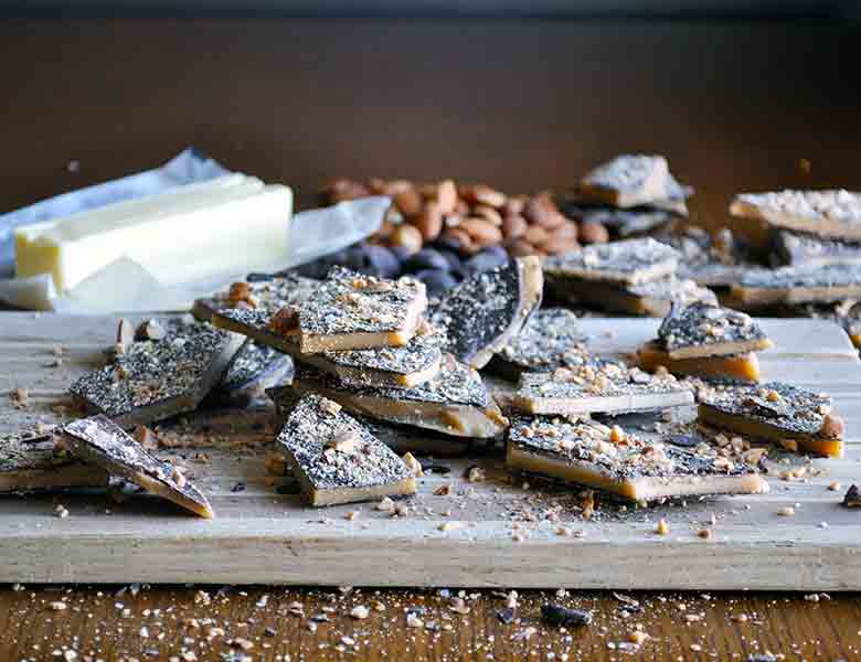 Toffee Recipe | Homemade English toffee recipe with chocolate and almonds | ofbatteranddough.com