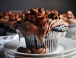 Best chocolate cupcake recipe | homemade chocolate cupcake recipe with amaretto pastry cream and almond pralines | ofbatteranddough.com