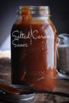 A jar of homemade salted caramel sauce.