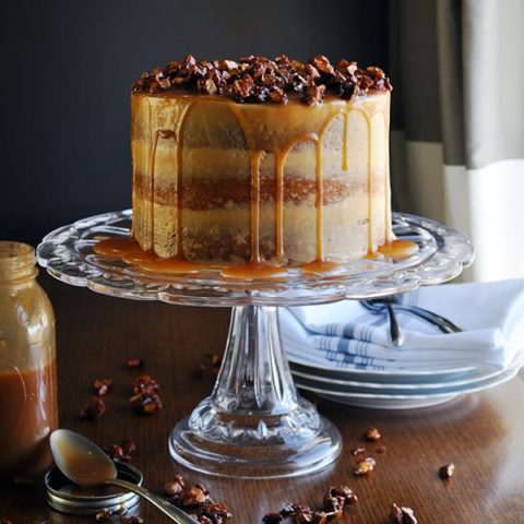 Gluten Free Birthday Cake | Gluten Free Caramel Cake with Salted Caramel Italian Meringue Buttercream | ofbatteranddough.com