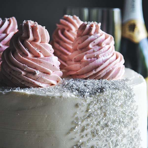 Champagne Cake with Champagne and Strawberry Italian Meringue Buttercream