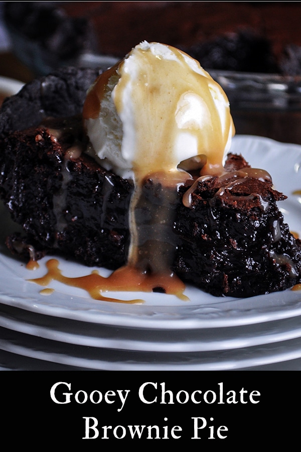 Chocolate Brownie Pie with vanilla ice cream and butterscotch sauce.
