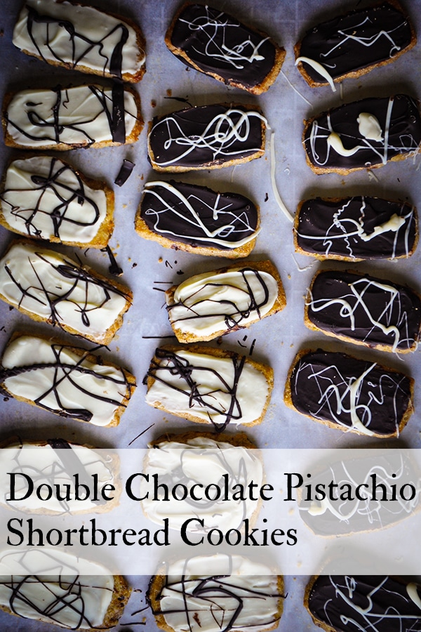 A tray of Double Chocolate Pistachio Shortbread Cookies