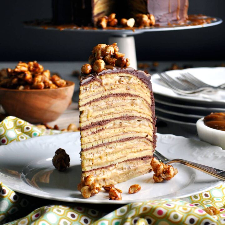 Bananan Split Crepe Cake | low sugar cake | ofbatteranddough.com