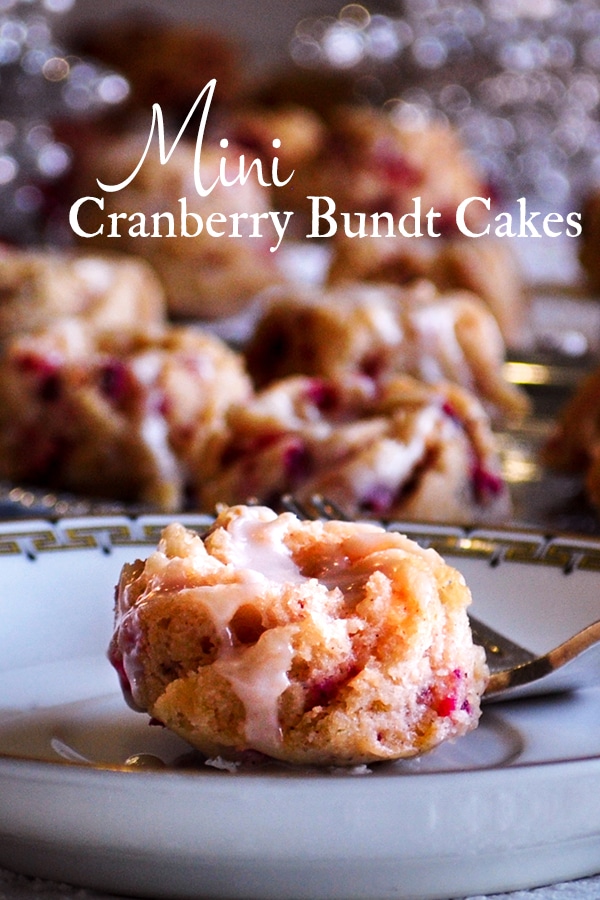 Mini Cranberry Bundt Cakes covered with lemon glaze.