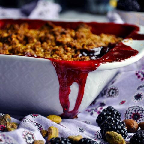 Blackberry Crisp with Cardamom, Almonds, and Pistachios