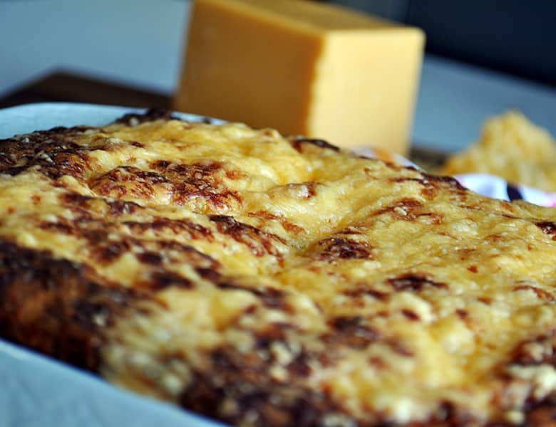 The cheesy top of Buttermilk Cheddar Jalapeño Cornbread.