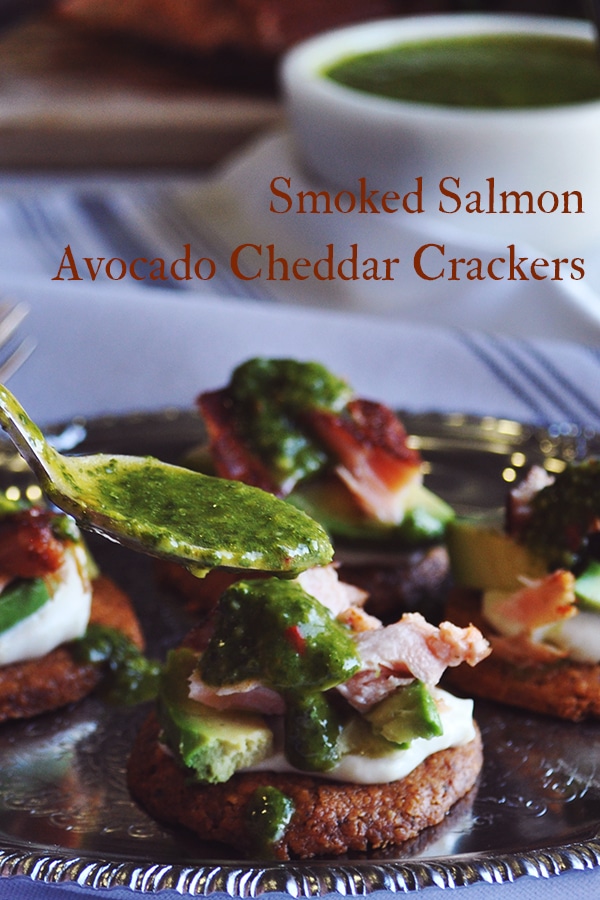 Smoked Salmon Avocado Cheddar Crackers