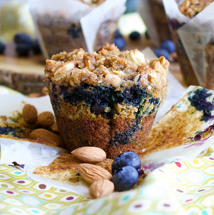 Zucchini Blueberry Muffins with Oatmeal and Almonds