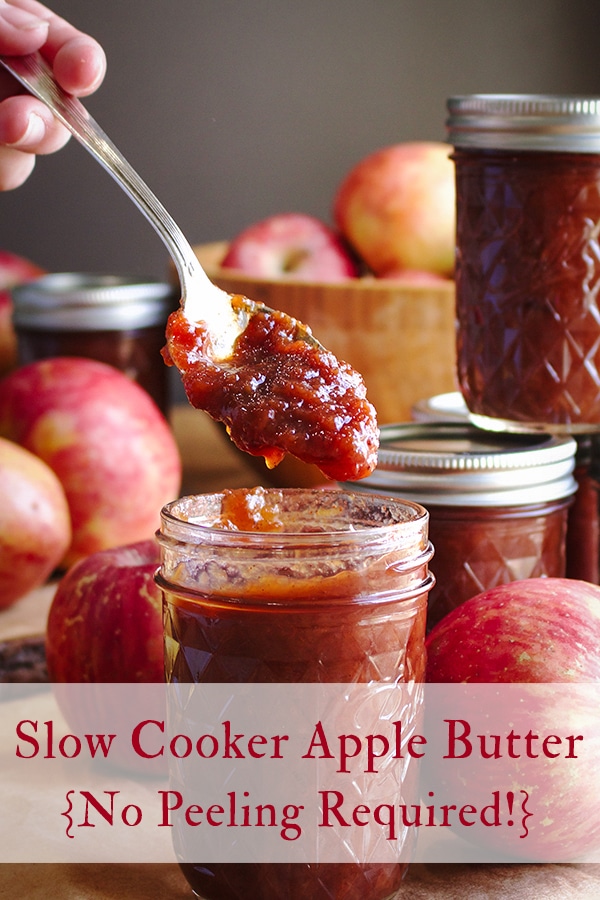 Lifting a spoonful of homemade apple butter from a jar.