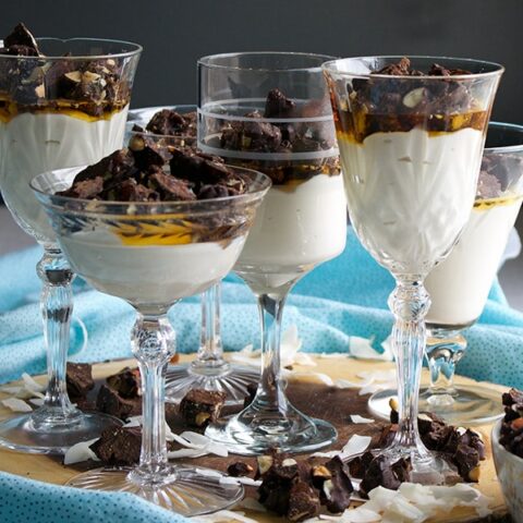 Sugar Free Coconut Maple Panna Cotta with Chocolate Almond Date Clusters