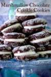 A tray stacked with Marshmallow Chocolate Crinkle Cookies