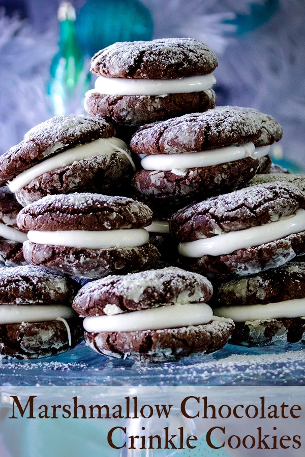 A platter of marshmallow chocolate crinkle cookies.