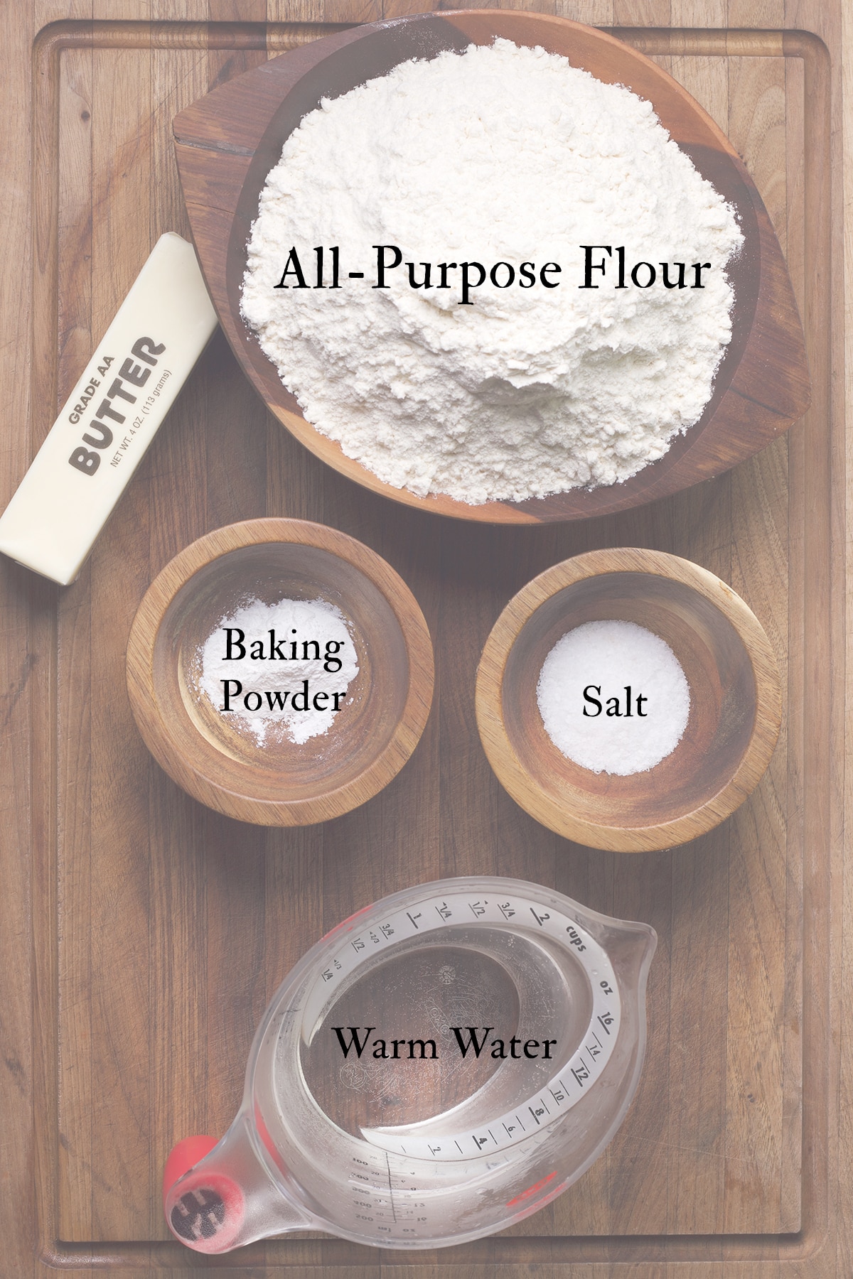 All the ingredients you need to make flour tortillas. 