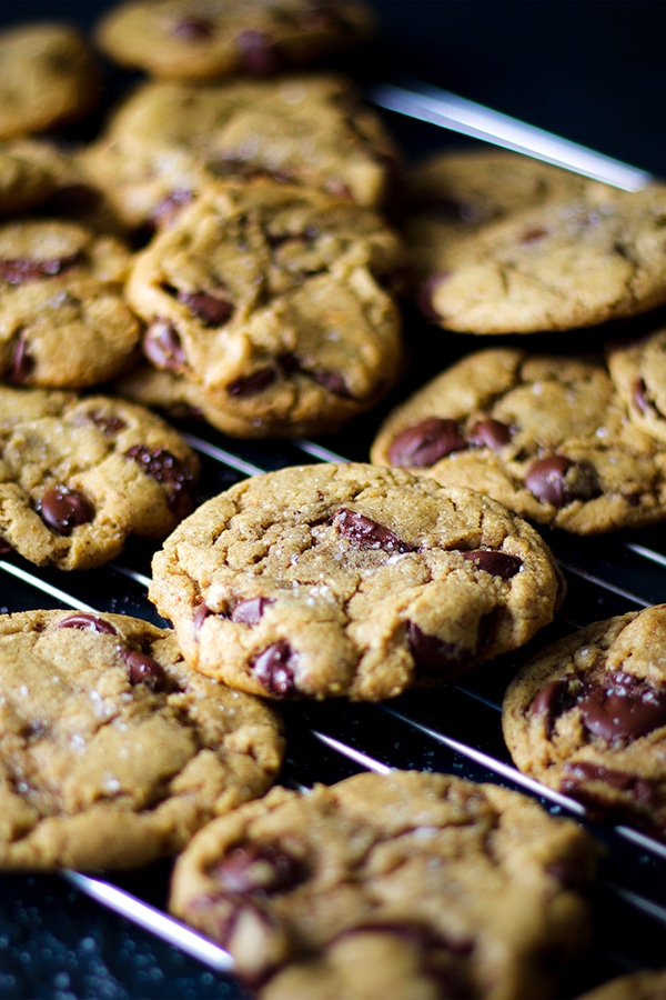 A rack of soft chocolate chip cookies.