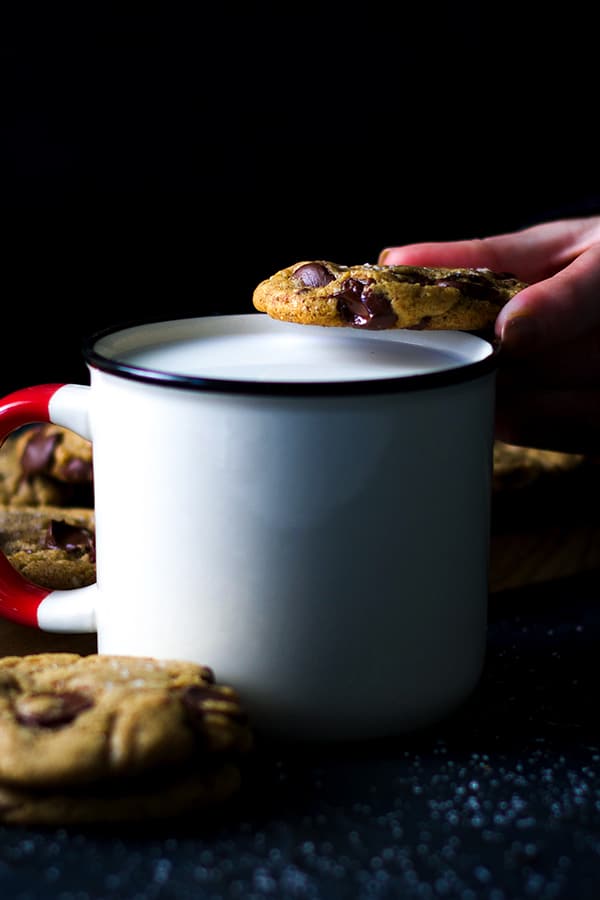 Soft chocolate chip cookies and milk.