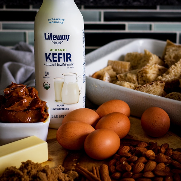 The ingredients to make A plate of Dulce de Leche Baked French Toast 