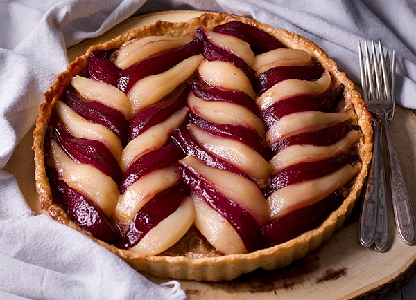 Pear Tart with Frangipane and Wine Poached Pears