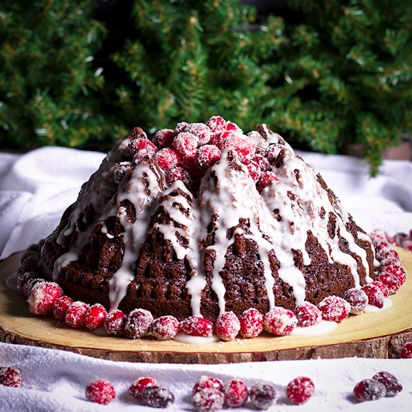 Gingerbread Bundt Cake with Lemon Glaze and Sugared Cranberries