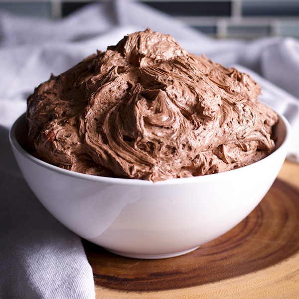 A bowl of quick Chocolate Buttercream.