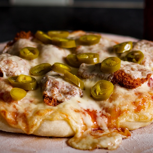 A BBQ fried chicken pizza.