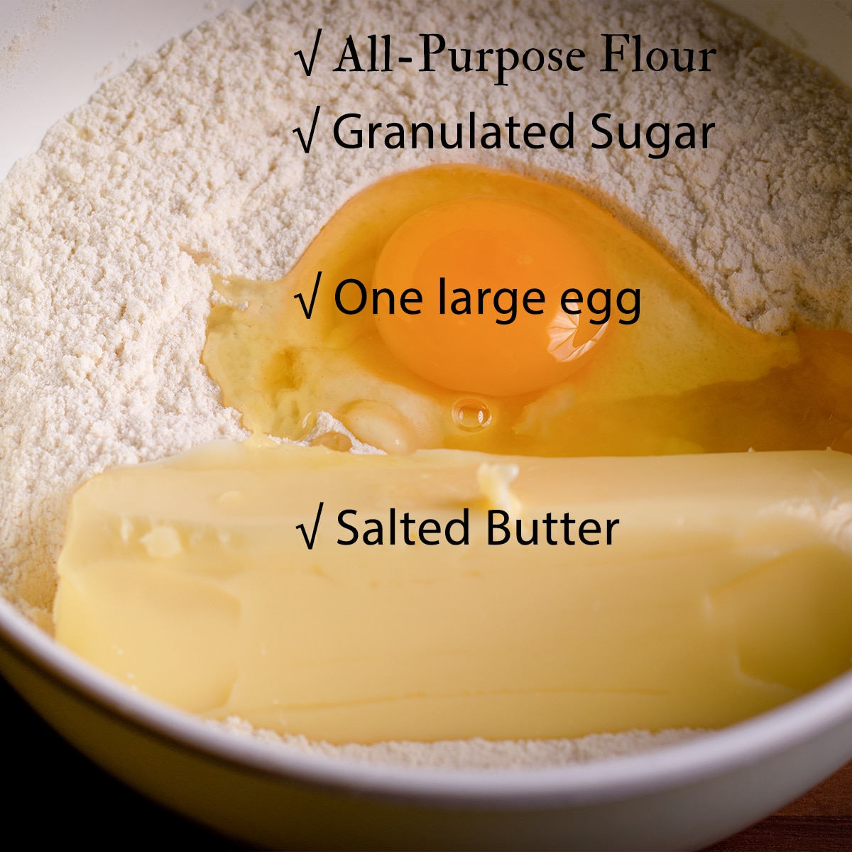 All the ingredients needed to make a shortbread crust.
