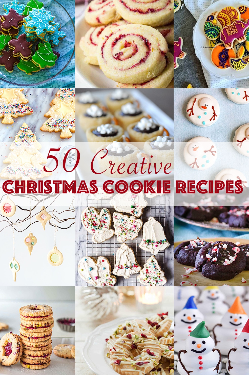 12 different photos showing different creative Christmas Cookie recipes.