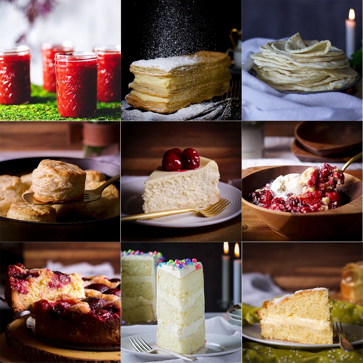 A collage of 9 different desserts that were popular recipes in 2022.