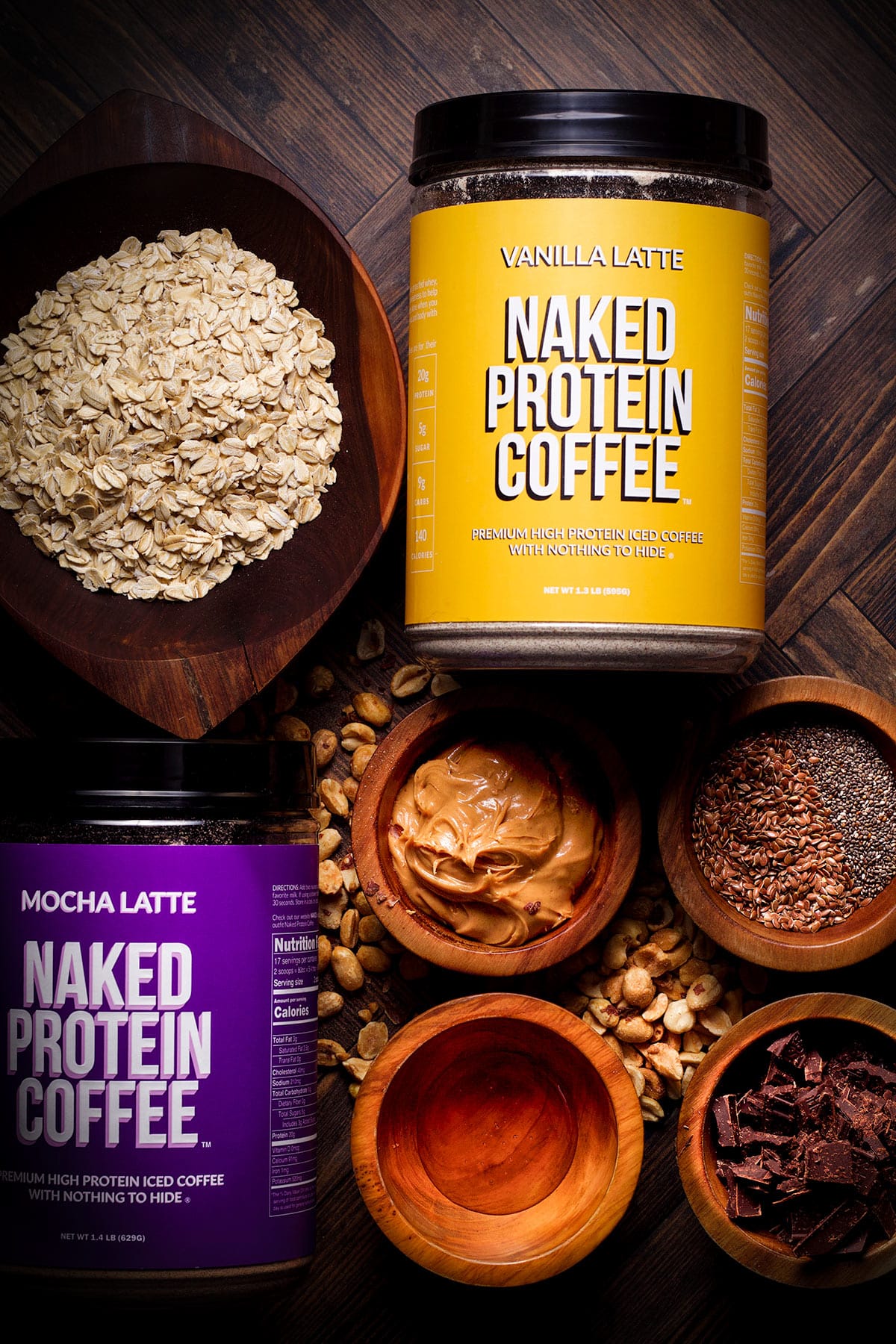 All the ingredients you need to make coffee and cream protein balls.